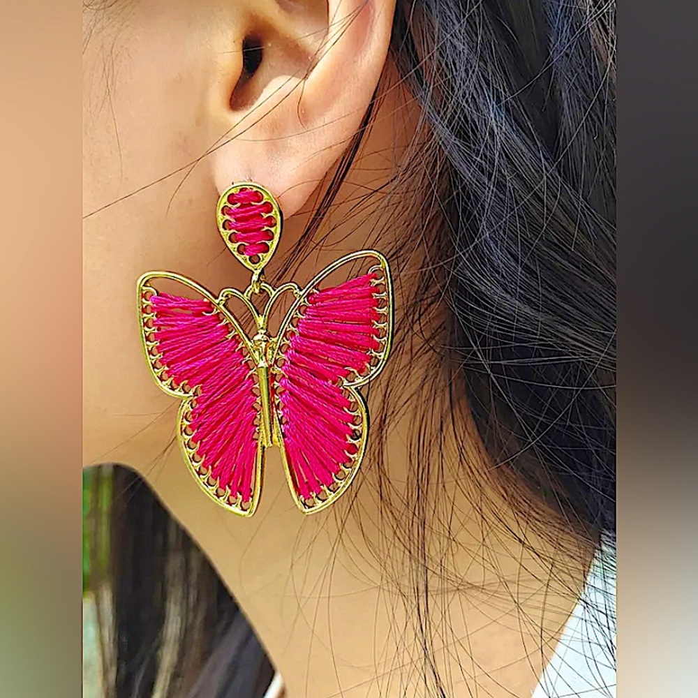 Threaded Butterfly Earrings (Pink)